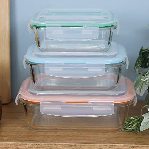 Orsina Premium Set of 3 Airtight and Leakproof Pink Glass Storage Containers – 2