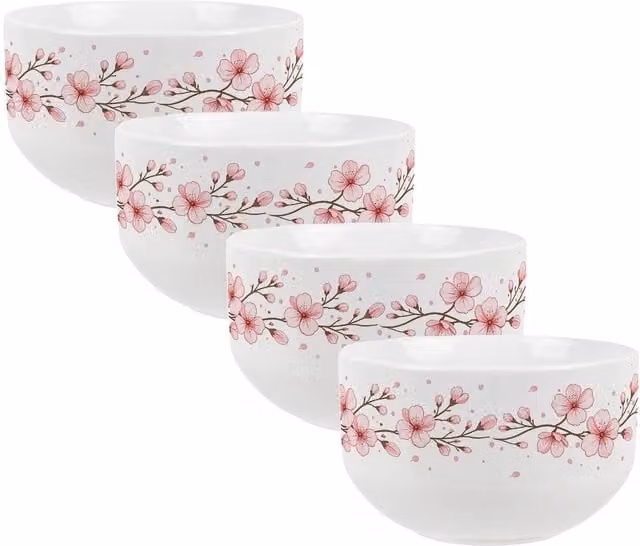 Purely Home Floral Cherry Blossoms Ceramic Bowl in Pink and White