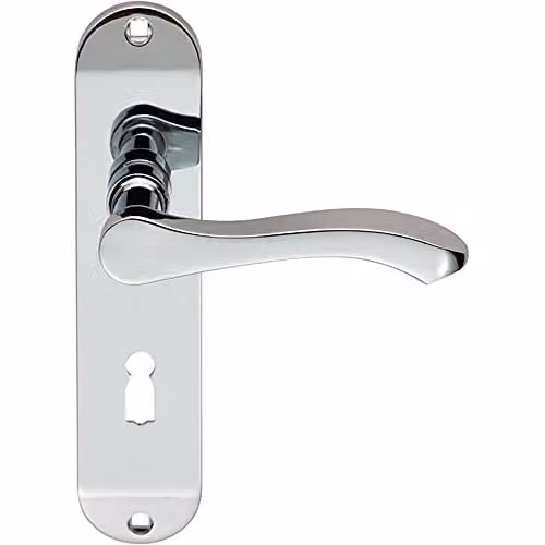 Loops Pair Scroll Lever Door Handle on Lock Backplate, Polished Chrome, W: 18 cm, H: 4 cm