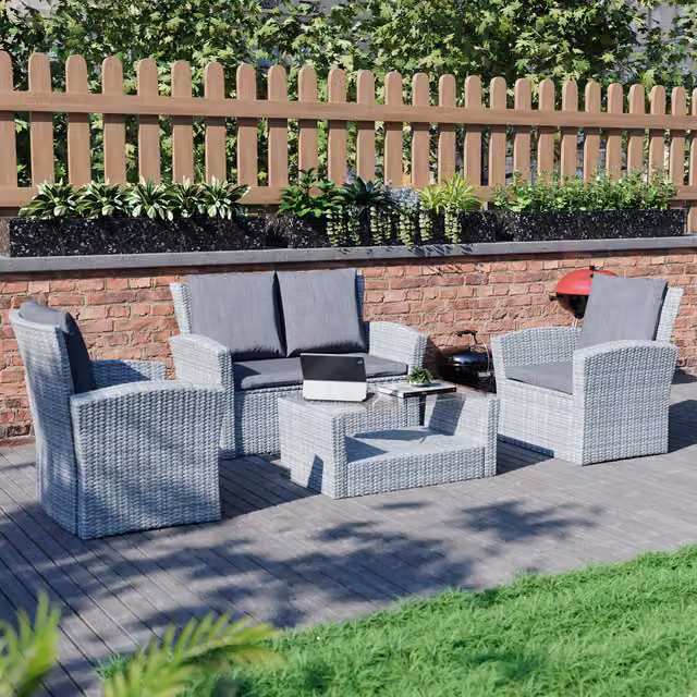 Mylor 4 Seater Modern Grey Rattan Garden Furniture Set with Glass Table