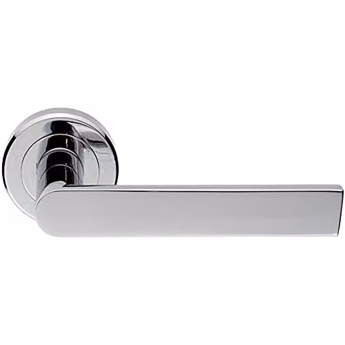 Loops Pair of Flat Rectangular Bar Handles on Round Rose in Polished Chrome with Concealed Fixings