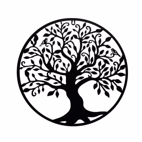 mysmartbuy Tree of Life Floral Metal Wall Plaque Ornament in Black and Turquoise, Diameter: 50 cm – 2