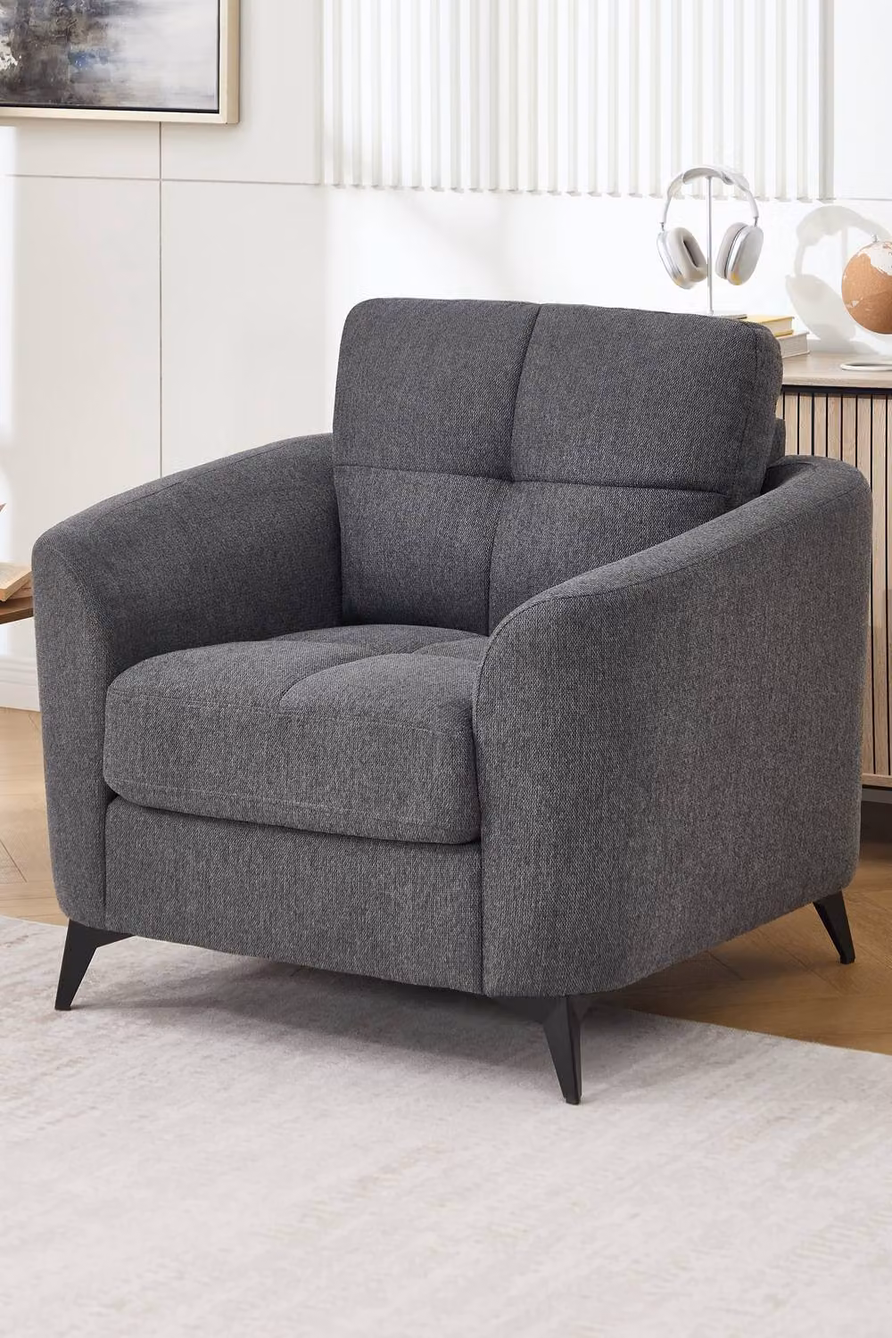More4Homes Solna 1+3 Seater Scandi Style Fabric Living Room Sofa Set in Charcoal Grey – 3