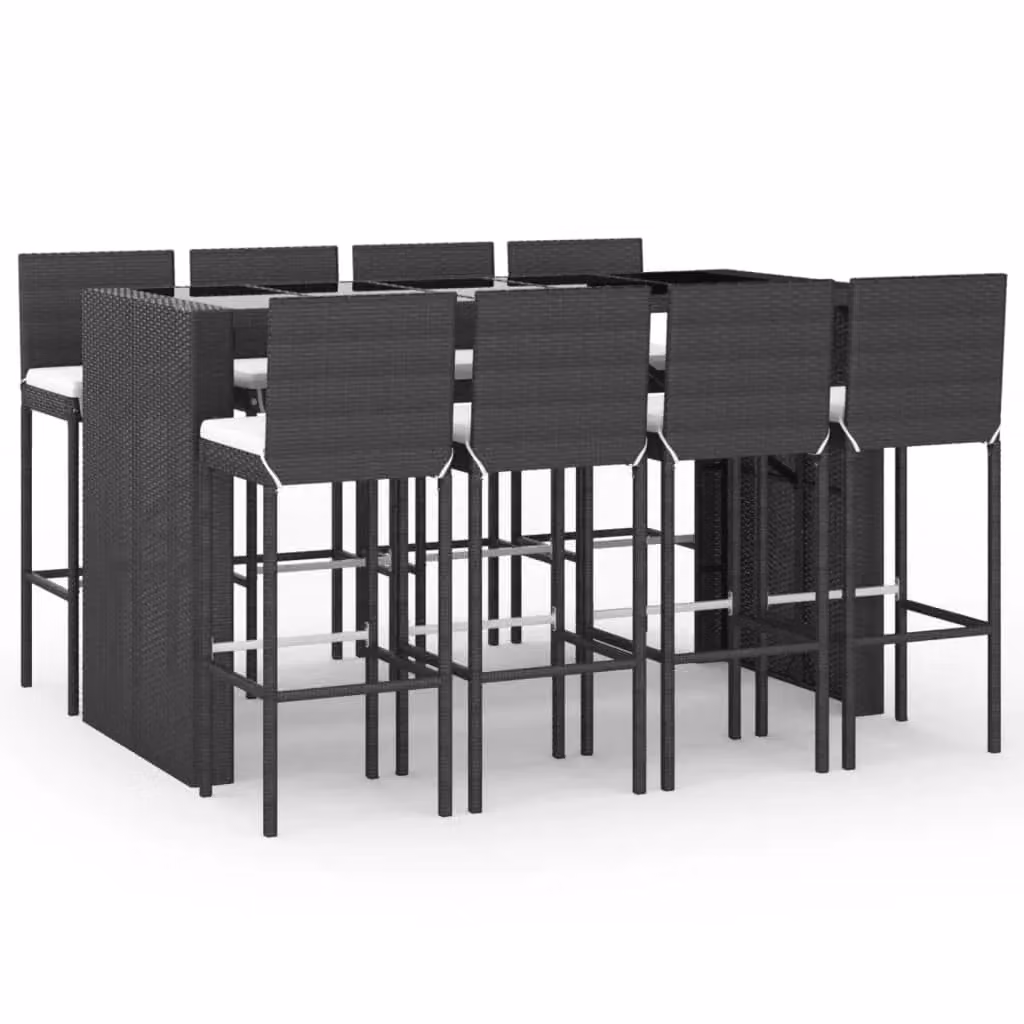 Berkfield Home 9 Piece Black Poly Rattan Garden Bar Set with Cushions – 2