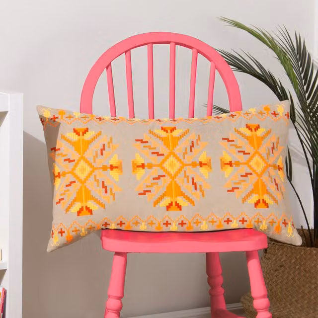 Furn Kalina Ethnic Graphic Rectangular Cotton Cushion in Orange