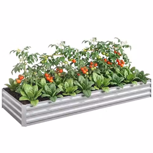 Outsunny Galvanised Steel Raised Garden Bed Metal Planter Box, Silver, W: 241 cm, D: 90.5 cm