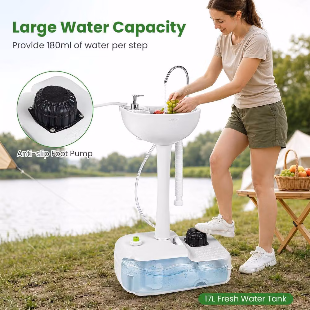 Costway Portable Hand-Wash Station with Rolling Wheels, Grey – 6