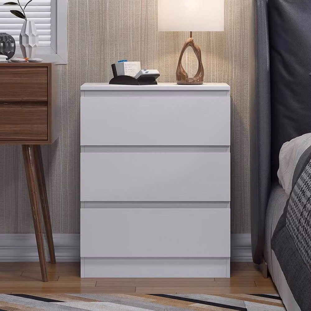 FLAVORA Scandinavian Matt Grey Handleless 3 Drawer Bedside Chest – 5