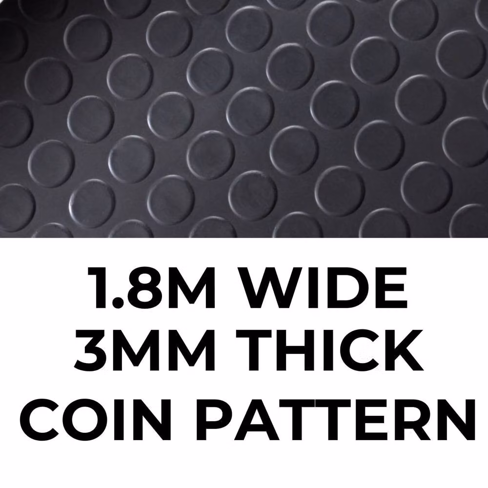 Ark Mat Black Rubber Flooring Matting with Geometric Coin Pattern W: 300 cm, D: 180 cm, H: 0.3 cm – 2