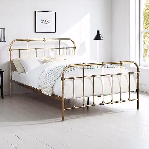 OAT Home Camden Metal Bed Frame, Victorian Hospital Style, Antique Brass, W/D/H: 150 x 200 cm – 1