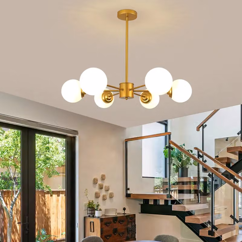 COMELY Industrial Gold Sputnik Chandelier, 6-Light Vintage Ceiling Light with Glass Spheres and E27 Base – 2