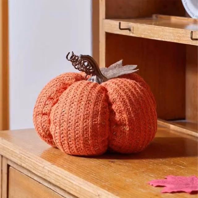 Marco Paul Orange Plush Pumpkin Autumn and Halloween Tabletop Décor, Height: 18 cm – 1