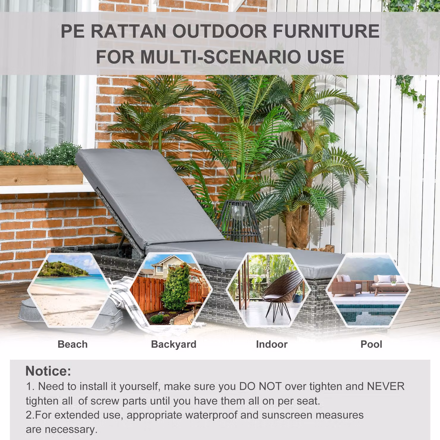 Outsunny Rattan Sun Lounger with Adjustable Recliner and Padded Cushion in Grey – 6