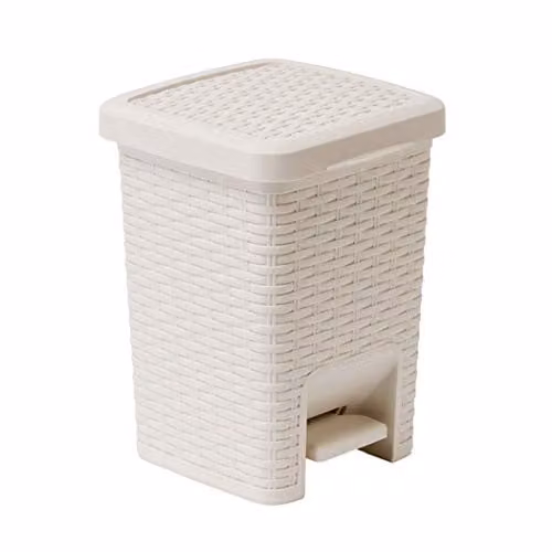 Addis 6 Litre Rattan Effect Square Pedal Bathroom Waste Bin in Beige with Removable Inner Bucket – 1