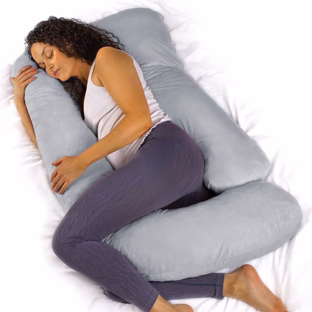 Aamira J Shaped Memory Foam Pregnancy Pillow in Light Grey, Machine Washable