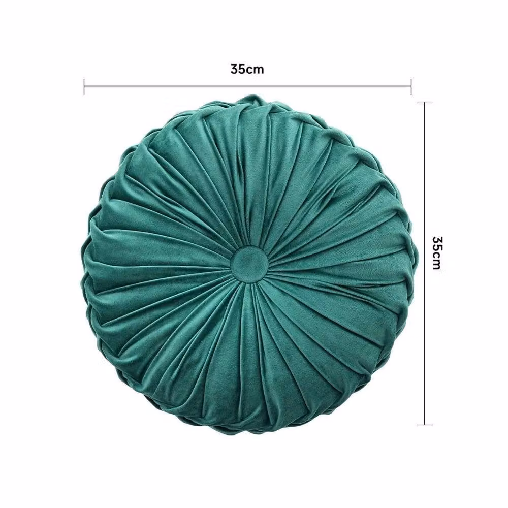 FLAVORA Green Round Velvet Cushion, Diameter: 35 cm