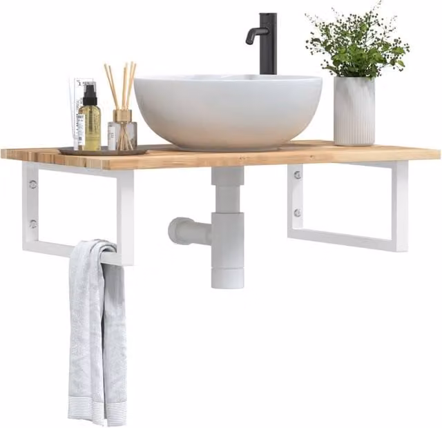 Berkfield Home Wall Mounted Basin Shelf in Brown Acacia Wood and Steel