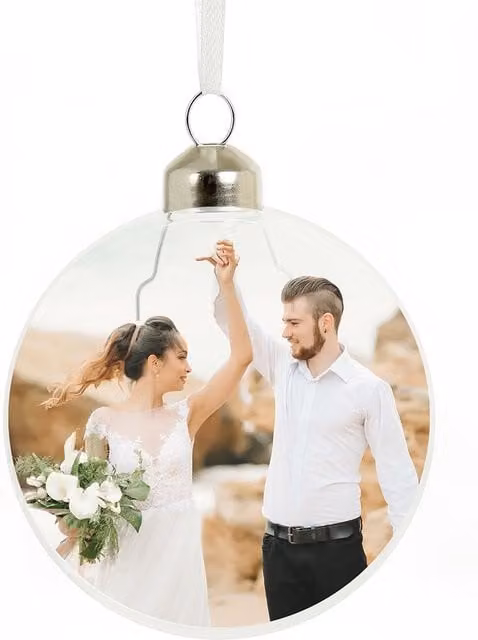 Personalised Memento Company Personalised Photo Upload Round Glass Christmas Bauble in Clear – 1