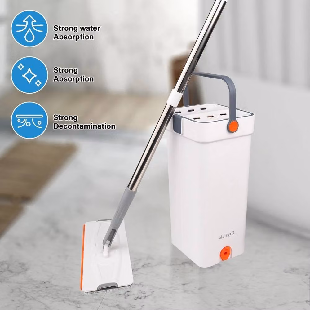 EONLION Flat Mop and Bucket Set with Wringer and 6 Pads, White, Height: 100 cm – 2