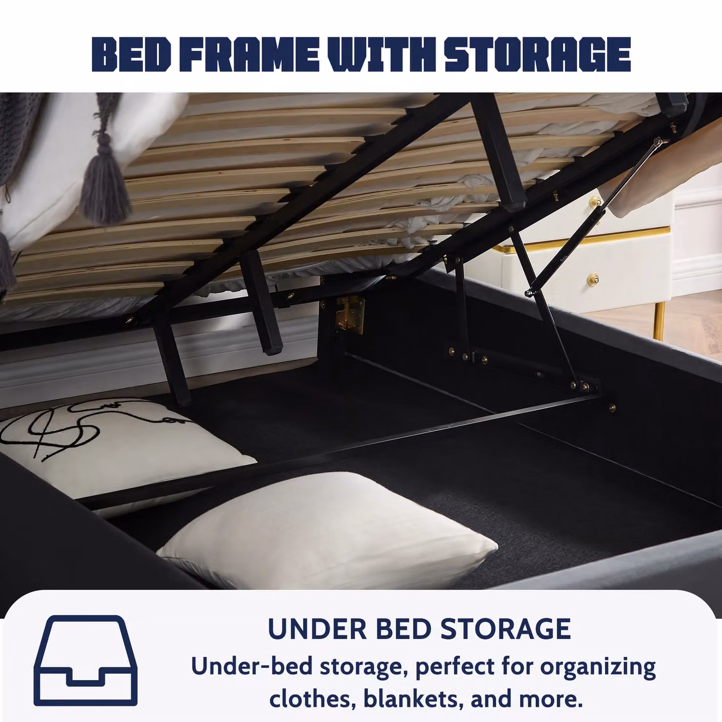 FURNITURE ONE Ottoman Storage Bed Frame in Grey with Adjustable Headboard and Lift Up Base, Size: Double (W/D/H: 140 x 200 x 118 cm) – 3