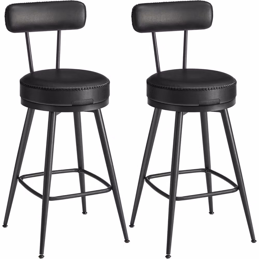 The Bazaarist Set of 2 Modern Swivel Bar Stools in Black PU Leather – 2