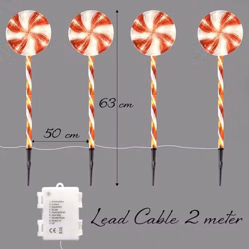 Shatchi Red Lollipop and Candy Cane Christmas Pathway Lights, Set of 8, 63 cm – 7