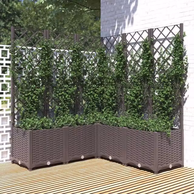 Berkfield Home Garden Planter with Trellis in Brown, W/D/H: 120 x 120 x 136 cm