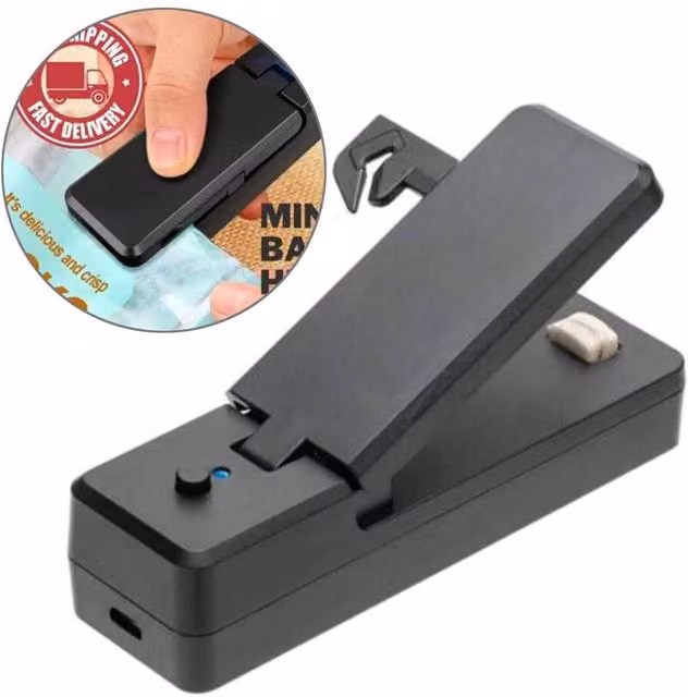 VOGREX Mini Handheld Plastic Food Bag Sealer in Black – 1
