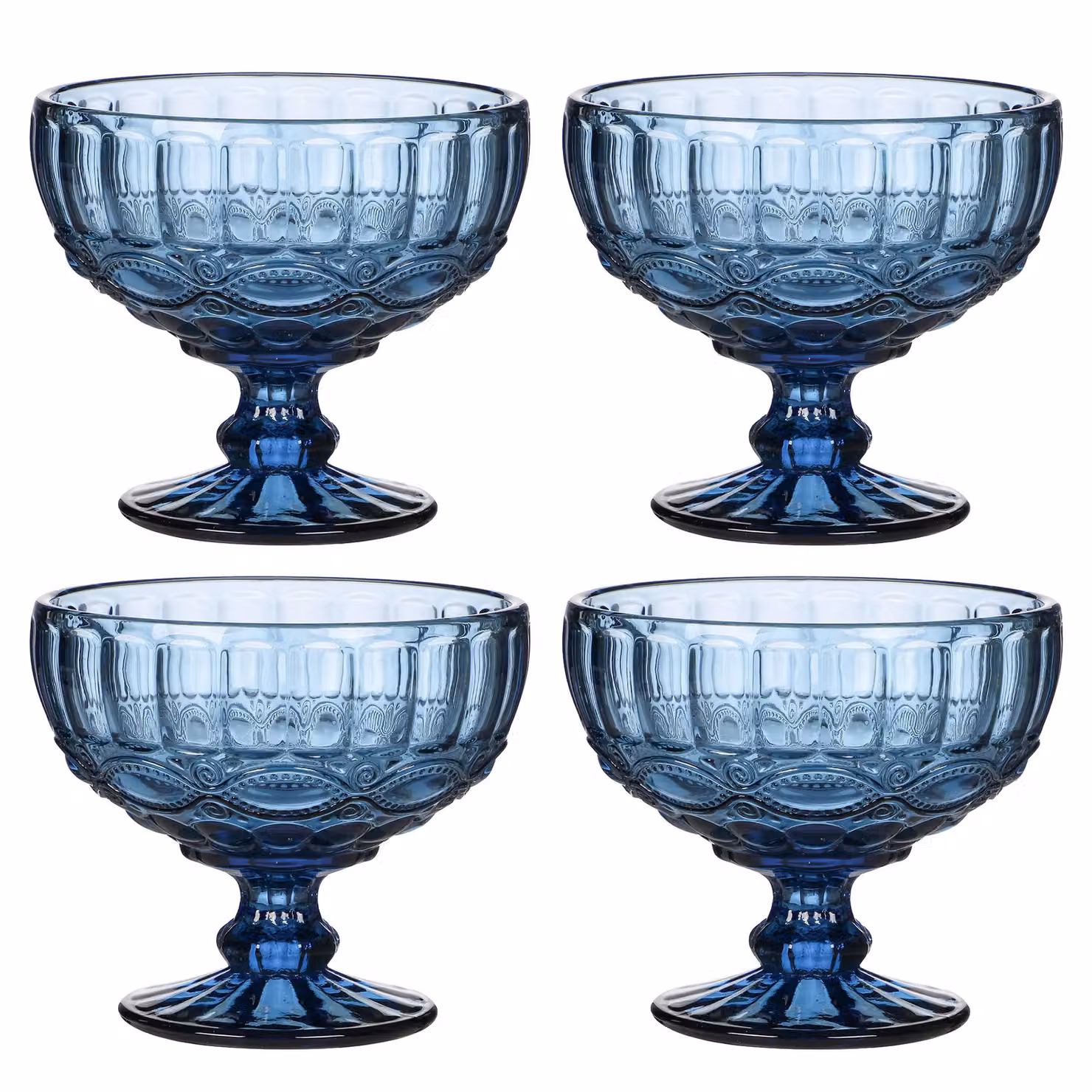 Dibor Set of 4 Vintage Blue Glass Trifle Dessert Bowls, H10 x W12 cm – 2
