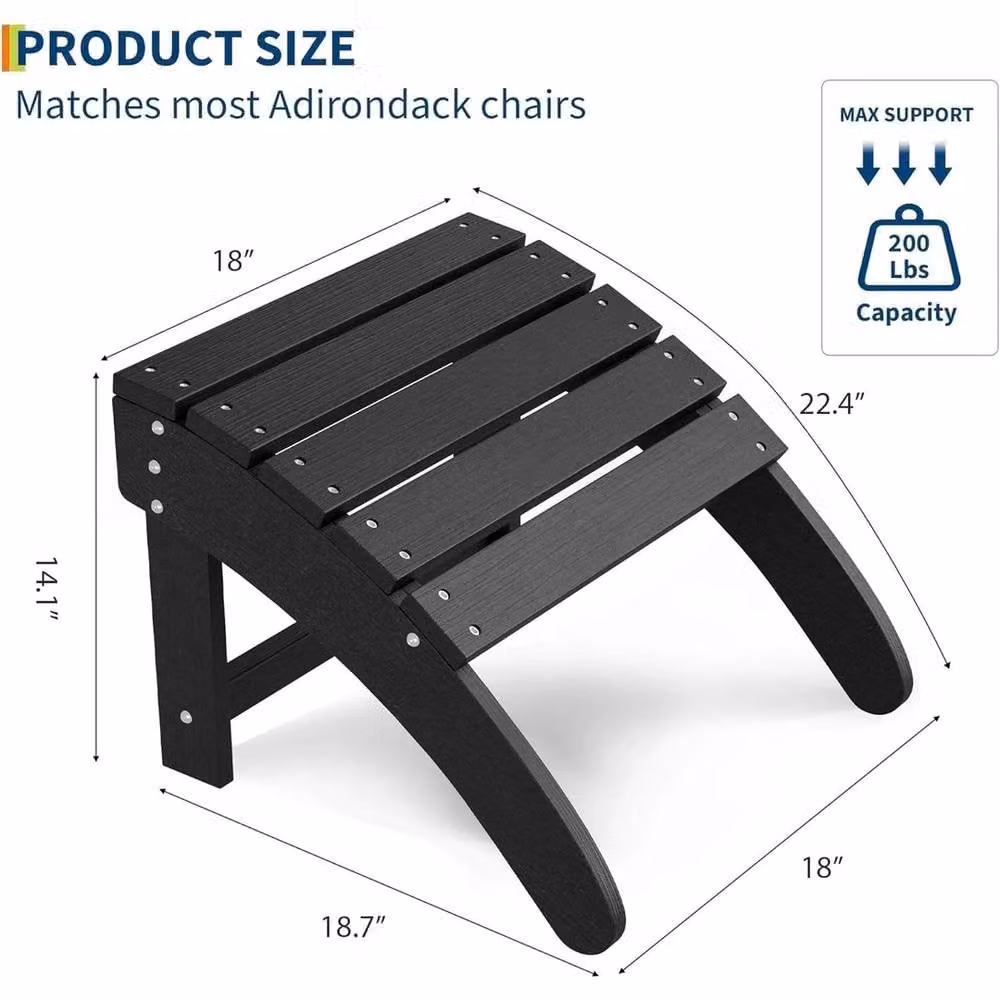 VOGREX Lightweight Adirondack Folding Ottoman Footrest in Black – 2