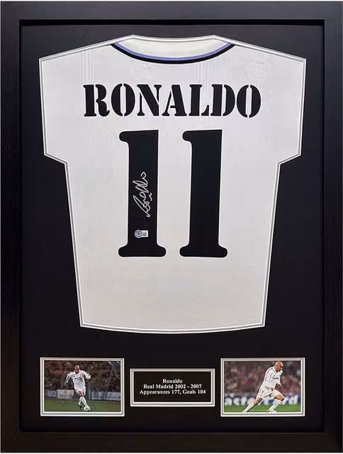 Allstarsignings Ronaldo Nazario Signed and Framed Real Madrid White Shirt