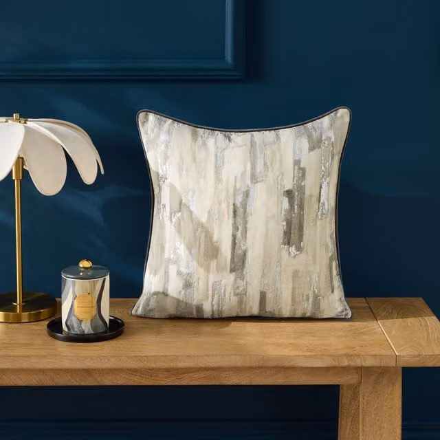 Clarke & Clarke Blocks Feather Filled Square Cushion in Silver, 43 x 43 cm