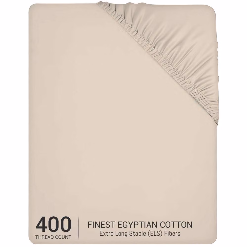 Pamposh Extra Deep Cotton Mako Satin Fitted Sheet in Taupe/Beige, Depth: 35 cm – 2
