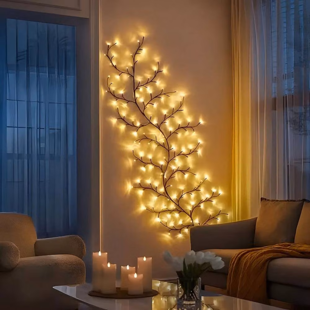 EONLION Warm White Solar Willow Vine Fairy String Lights in Brown and White, Length: 100 cm – 2