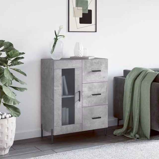 Berkfield Home Sideboard in Concrete Grey, W/D/H: 69.5 x 34 x 90 cm