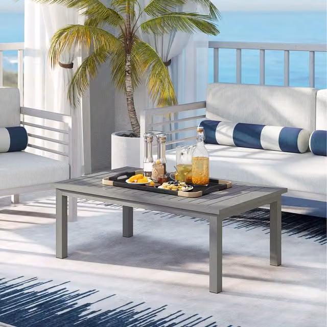 Outsunny Modern Outdoor Coffee Table with Grey Metal Slat Top