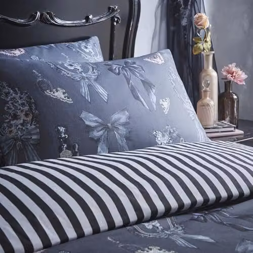 Fusion Bows Noir Halloween Inspired Grey Polycotton Duvet Cover Set with 2 Pillowcases, W: 260 cm, D: 220 cm – 2