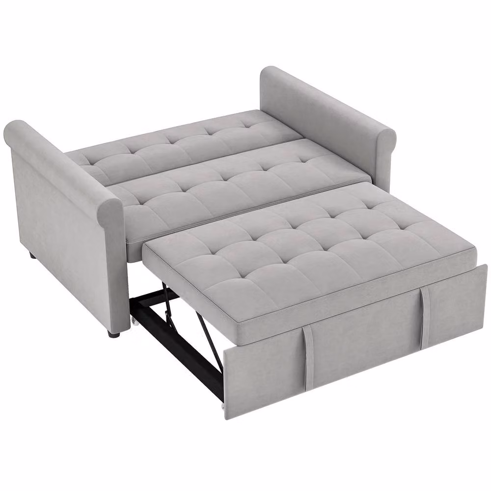 STILVORA Two-Seater Velvet Sofa Bed in Grey with Adjustable Headrest, W/D/H: 141 x 78 x 140 cm – 2