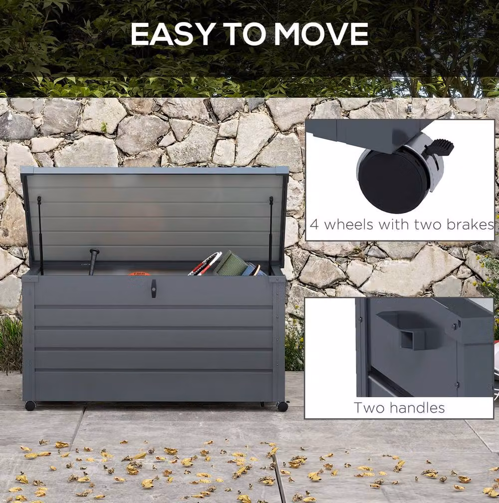 STILVORA Lockable Garden Storage Box in Matt Grey Galvanised Steel – 3