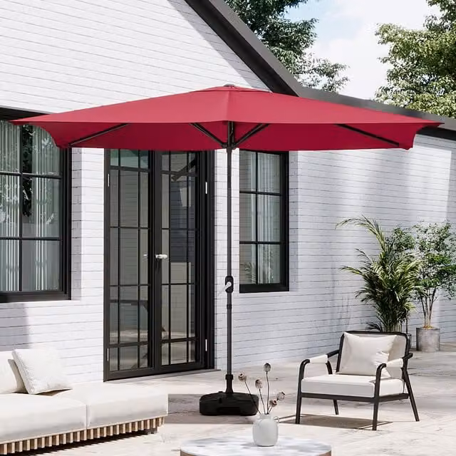 Breeins Rectangular Parasol with Fillable Plastic Base in Red