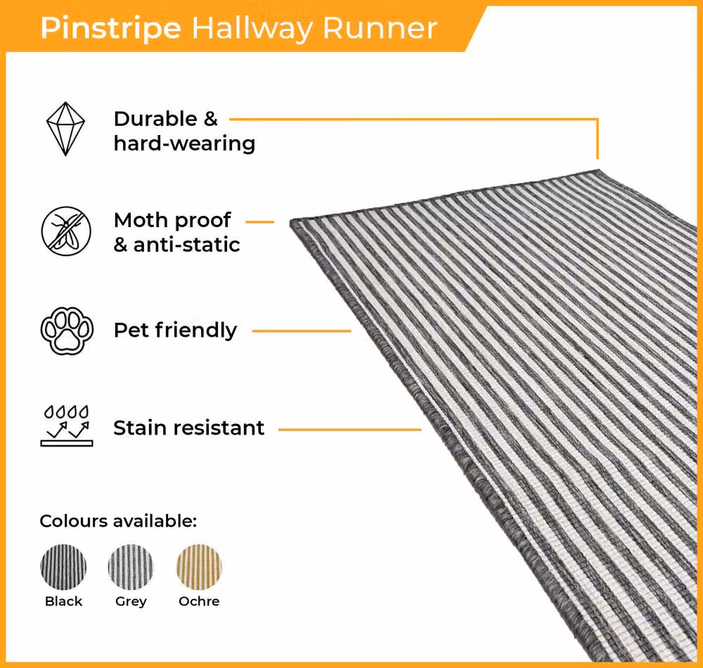 runrug Pinstripe Reversible Carpet Runner Rug in Beige, W/D/H: 60 x 180 cm – 2