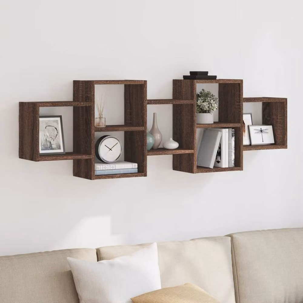 Berkfield Home Wall Mounted Shelf in Brown Oak, W/D/H: 129 x 42 x 18 cm – 2