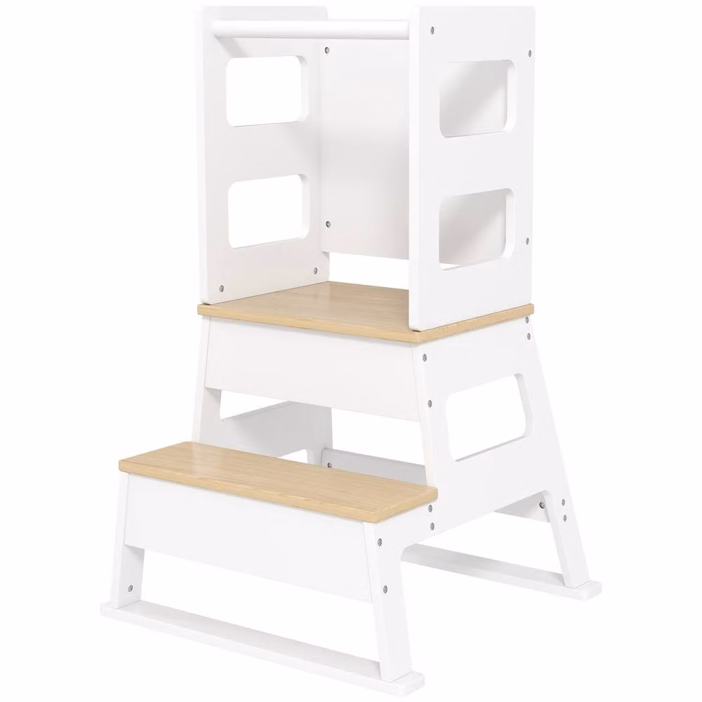 STILVORA Toddler Standing Tower with Blackboard in White – 5