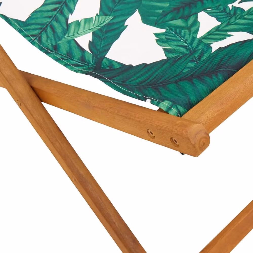 Berkfield Home Set of 2 Folding Beach Chairs with Green Floral Fabric and Solid Wood Frames – 4