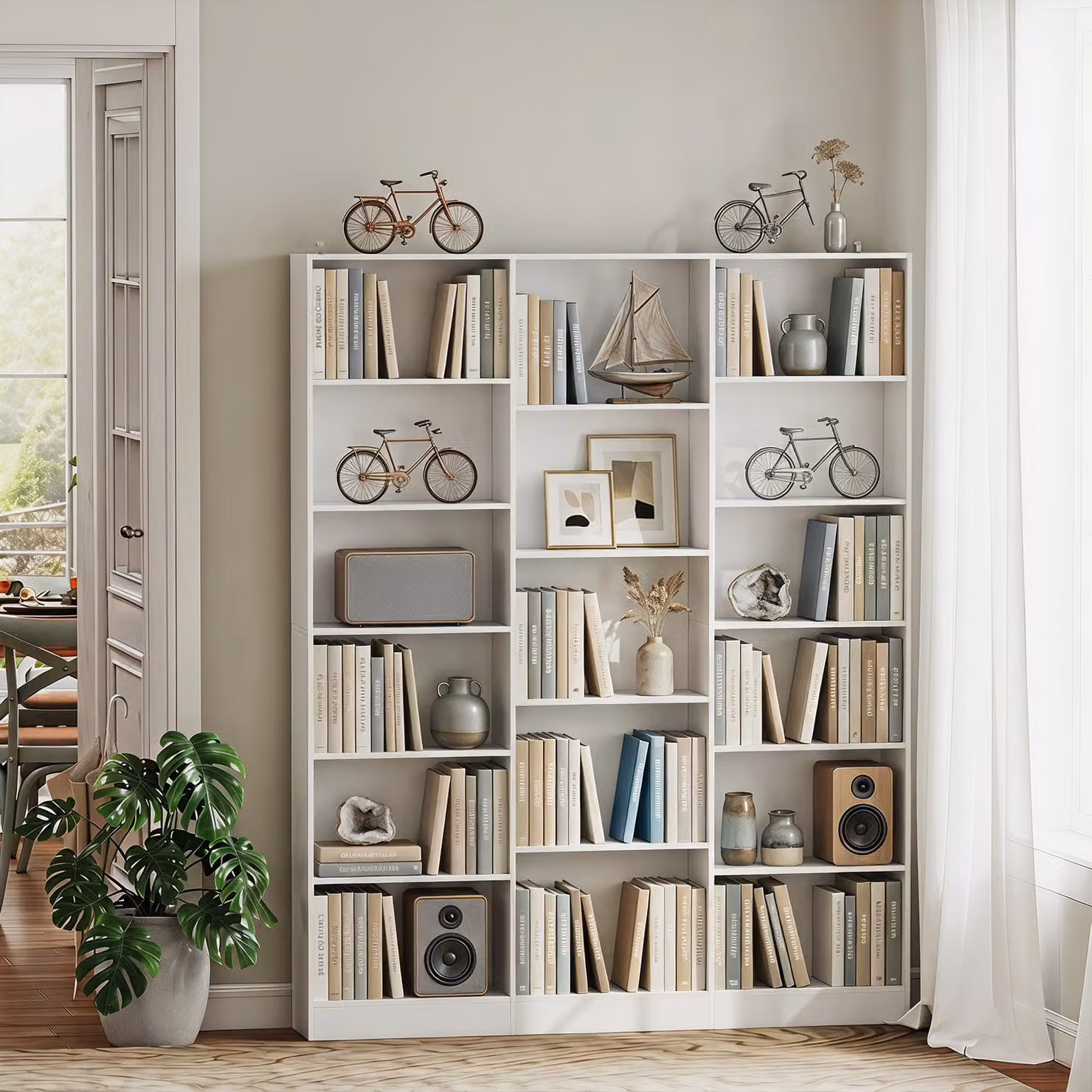 HOMCOM 6-Tier White Modern Bookcase with Adjustable Shelves and Open Storage – 2