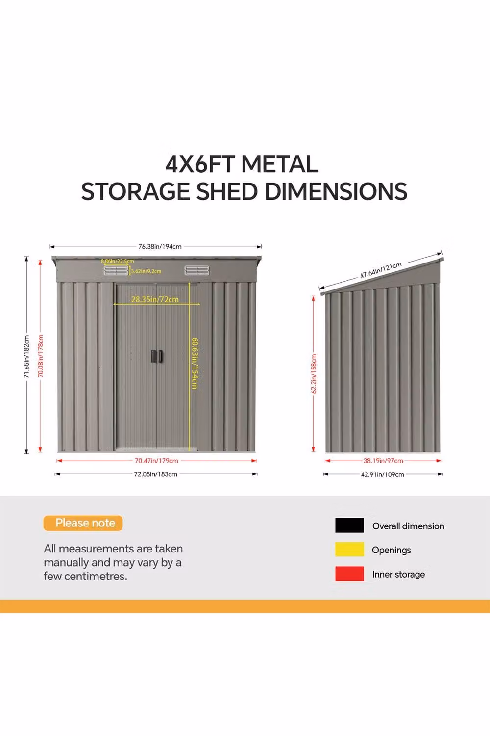 Garden Sanctuary Grey Metal Pent Roof Garden Tool Shed with Sliding Doors W/D/H: 182 x 121 x 194 cm – 4