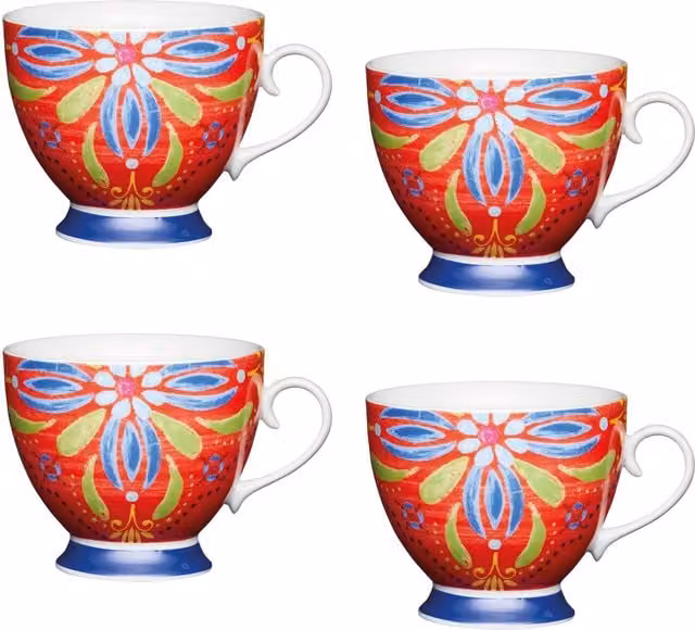 KitchenCraft Set of 4 Red Bone China Moroccan Footed Mugs – 1