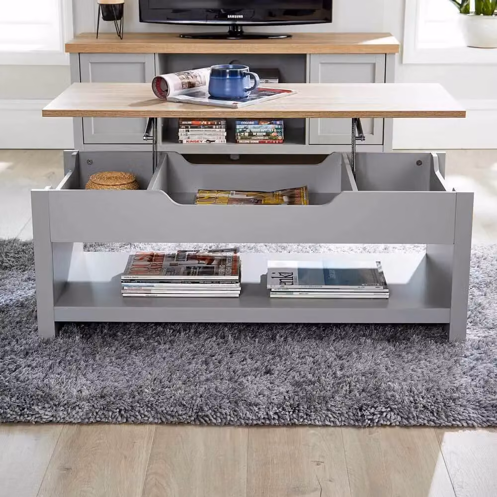 Home Source Avon Lift Up Coffee Table with Oak Top in Grey – 2