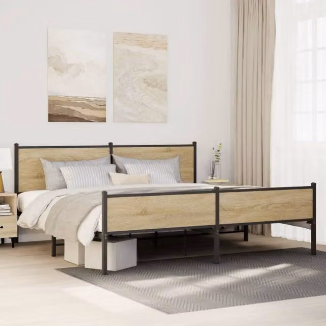 Berkfield Home Metal Bed Frame in Sonoma Oak Brown, 200 x 200 cm – 1