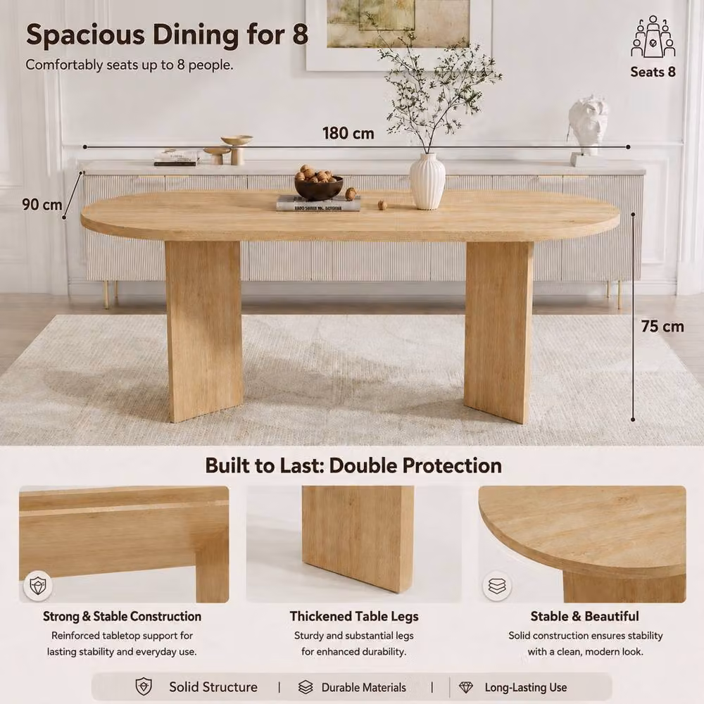 Rolipo Modern Oval Oak Wood Finish Dining Table in Brown, W: 180 cm, D: 90 cm – 5